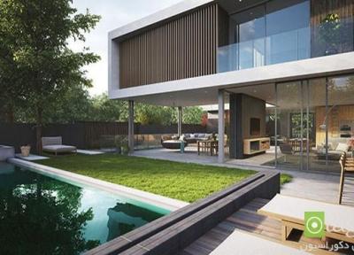 معماری مدرن ویلا با حیاط سرسبز و عظیم و حریم خصوصی مناسب